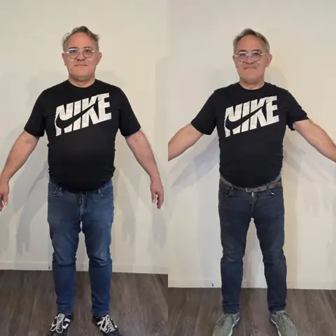 Une membre du club vue de face, photographié avant puis après