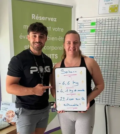 L’ardoise de bilan d’une membre, photographiée au club St. Martin Nutrition