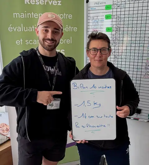 L’ardoise de bilan d’une membre, photographiée au club St. Martin Nutrition