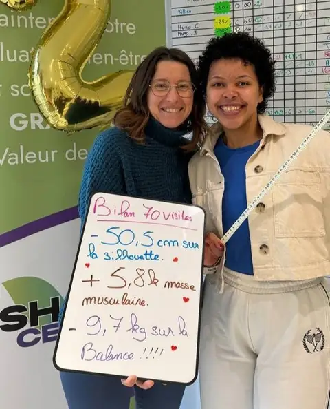 L’ardoise de bilan d’une membre, photographiée au club St. Martin Nutrition