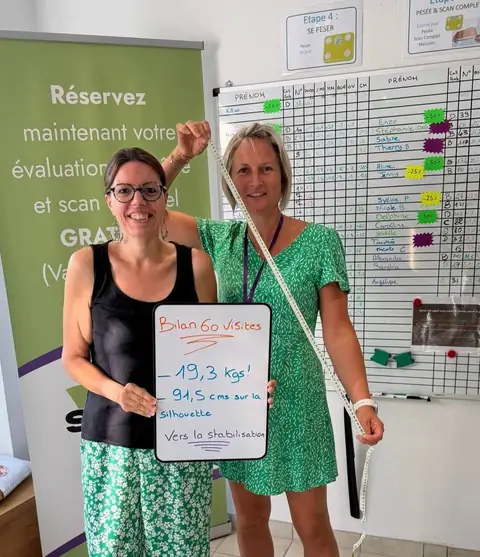 L’ardoise de bilan d’une membre, photographiée au club St. Martin Nutrition
